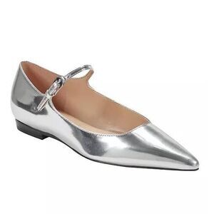 Marc Fisher Women's Trella Pointy Toe Mary Jane Flats in Silver Size 6.5